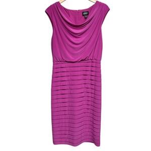 Adrianna Papell Cowlneck Shutter Pleated Sheath Dress Flamingo Pink Size 6